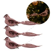Kit Passarinho Natal Full Glitter Pérolas Rosê 16cm 3 Unidades - Magizi Kit Passarinho Natal Full Glitter Pérolas Rosê 16cm 3 Unidades - Magizi