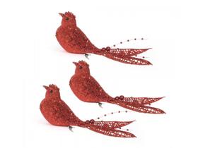 Kit Passarinho Natal Full Glitter Pérolas Vermelho 16cm 3 Unidades - Magizi Kit Passarinho Natal Full Glitter Pérolas Vermelho 16cm 3 Unidades - Magizi