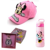 Kit Passeio Disney (Minnie Mouse) Garrafa Térmica 530 ml, Boné e Relógio Personalizados. - Presentes Mais