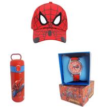 Kit Passeio Marvel (Spider-Man) Garrafa Térmica 530 ml, Boné e Relógio Personalizados