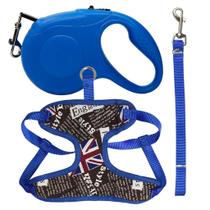 Kit Passeio Pet Peitoral + Guia Retrátil + Guia Fixa Azul Kit Passeio Pet Peitoral + Guia Retrátil + Guia Fixa Azul