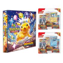 Kit Pasta Álbum Fichário Pokémon Escarlate e Violeta Fagulhas Impetuosas com 2 Blisters Triplo TCG