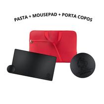 Kit Pasta Case Capa Notebook Com Bolso 14.1/15.6/17.3 Polegadas + Mousepad 90x40 Preto Gamer material sintético + Porta Copos