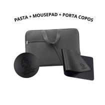 Kit Pasta Case Capa Para Notebook 14.1/15.6/17.3 + Mouse Pad 25x20 Gamer Preto + Porta Copos De Couro
