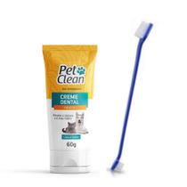 Kit Pasta de Dente Pet Clean e Escova Dupla para Cachorros e Gatos Previne Mau Hálito