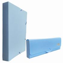 Kit Pasta Elástica 4cm e Estojo Escolar Multiuso Tom Pastel Linho Serena Dello Arquivo Documento