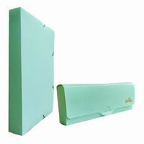 Kit Pasta Elástica 4cm e Estojo Escolar Multiuso Tom Pastel Linho Serena Dello Arquivo Documento