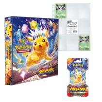 Kit Pasta Fichário Álbum Pokémon Escarlate e Violeta Fagulhas Impetuosas com 1 Blister e 10 Folhas