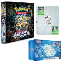 Kit Pasta Fichário Pokémon Escarlete e Violeta Coleção Coroa Estelar com 10 Folhas e Box Treinador