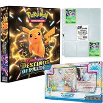 Kit Pasta Fichário Pokémon Escarlete e Violeta Destinos e Paldea com 10 Folhas e Box Quaxly TCG