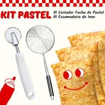 Kit PASTEL - 01 Cortador e Fecha de Pastel - MAIS - 01 Escumadeira Inox para Fritura - Carretilha Profissional Peneira - PANAMI Kit PASTEL - 01 Cortador e Fecha de Pastel - MAIS - 01 Escumadeira Inox para Fritura - Carretilha Profissional Peneira - PANAMI