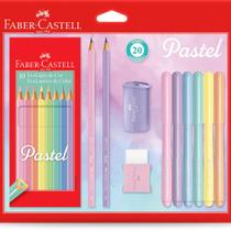 Kit Pastel (10 Lápis Cor + 2 Lápis + 6 Canetinhas + Apontador e Borracha) - Faber Castell