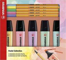 Kit Pastel Collection - 5 Marca Texto Boss e 5 Caneta Point 88 - 1mm Stabilo Ref 6499