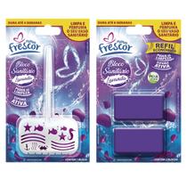 Kit Pastilha Bloco Sanitário 30g Com SUPORTE LAVANDA + REFIL Detergente Com 2 Blocos Reposição Novo Frescor Banheiro