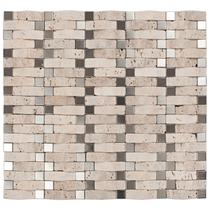 Kit Pastilha de Vidro Mesclada com 9 Placas de 34cm x 34cm Rende 1m² Glass Mosaic Travertino/Aço Inox