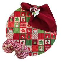 Kit Patch Natal 4 Lugares Capa Sousplat Guardanapo Anel PG