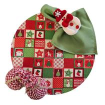 Kit Patch Natal 6 Lugares Capa Sousplat Guardanapo Anel PG
