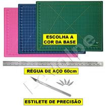 Kit Patchwork Base Corte 60x45 + Regua Aço 60cm + Estilete - Levolpe