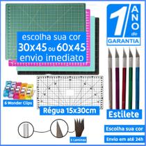 Kit Patchwork Base Corte A2 60x45 ou A3 30x45cm + Estilete + Régua 15x30cm + Wonder Clips