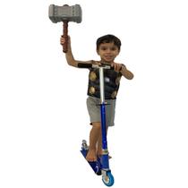 Kit Patinete Alumínio Infantil 2 Rodas Azul + Fantasia Thor - DM Toys