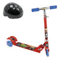 Kit Patinete Avengers 3 Rodas Luzes Dobrável 60Kg + Capacete