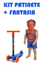 Kit Patinete Azul 3 Rodinhas Silicone Luz Fantasia Heroi