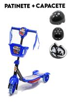 Kit Patinete Azul De Carrinho 3 Rodas Estável Mais Capacete