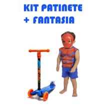 Kit Patinete Azul Grande 79cm Resistente Com Fantasia Herói