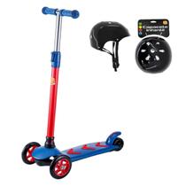 Kit Patinete Azul Menino Seta Radical Ajustável e Capacete