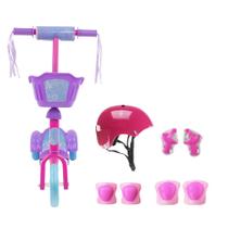 Kit Patinete com Cestinha 3 Rodas Com Kit Proteção Feminino - BBR Toys