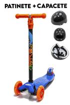 Kit Patinete Infantil Azul Suporta Até 40kg Com Capacete