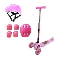 Kit Patinete Infantil Com Leds e Equipamentos de Proteção