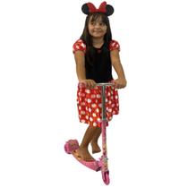 Kit Patinete Menina Infantil Rosa 3 Rodas + Fantasia Minnie - DM Toys