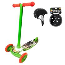 Kit Patinete Menino Dinossauro Verde Radical Com Capacete