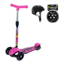 Kit Patinete Radical Power Dm Toys Menina Rosa Com Capacete