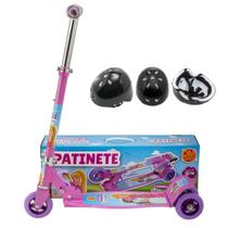 Kit Patinete Rosa De Menina Suporta 50kg Presente Capacete