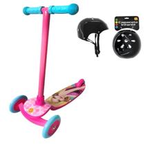 Kit Patinete Rosa Menina Princesa Ajustável 50Kg e Capacete