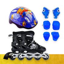 Kit Patins In Line Roller 35-38 + Kit de Segurança e Capacete Criança Acima de 6 Anos 926 - Iron