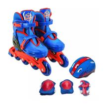 Kit Patins Infantil Ajustável c/ Proteção Completa Inmetro Tam. 3033 Azul 2 em 1