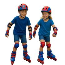 Kit Patins Infantil Azul Com Acessórios Segurança Completo