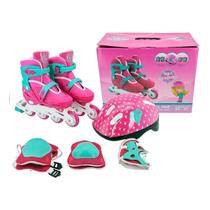 Kit Patins Infantil Menina Ajustável 34-37 Kit De Protecao