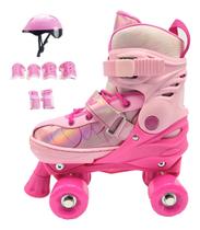 Kit Patins Infantil Quad 4 Rodas Roller Proteção Completo - Kit Patins Infantil Quad 4 Rodas Roller Proteção Completo -