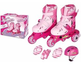 Kit Patins Infantil Tri-Line Tamanho 30 A 33 Fênix Rosa