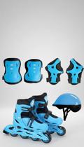 Kit Patins Inline Ajustável com Proteção Azul Kit Patins Inline Ajustável com Proteção Azul