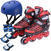 Kit Patins Inline Rollers Alumínio Com Capacete Kit Proteção