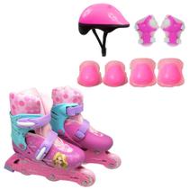 Kit Patins Roller 2x1 Belinda 3 Rodas Ajustável + Proteção - DM Toys