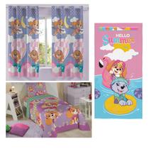 Kit Patrulha Canina Skye Jogo De Cama Cortina Toalha Lepper