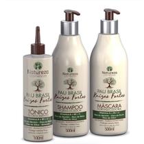 Kit pau brasil - raízes fortes ( shampoo + máscara 500ml + tônico 100ml ) natureza cosméticos