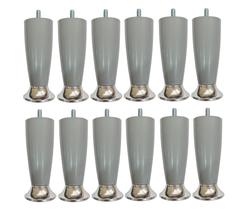 Kit Pé Cama Box Queen Bipart Baú Rubi Cinza Cromado 12cm