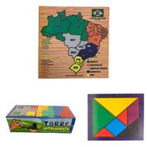 Kit Pedagógico Mapa Brasil, Tangram e Torre Inteligente Kit Pedagógico Mapa Brasil, Tangram e Torre Inteligente